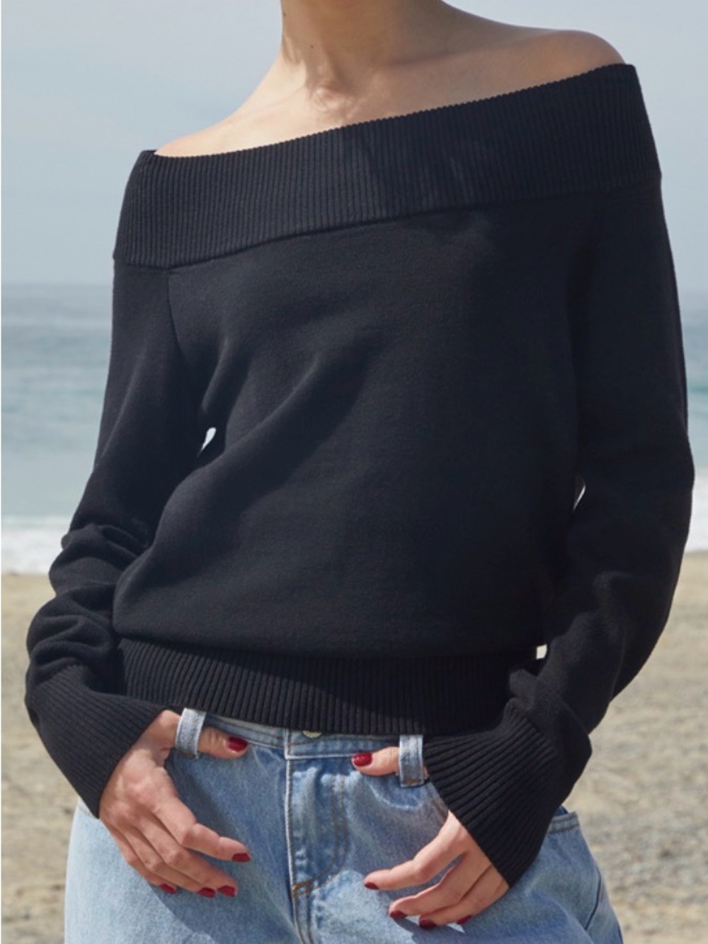 Black Knit renata Sweater with Script Logo Tag